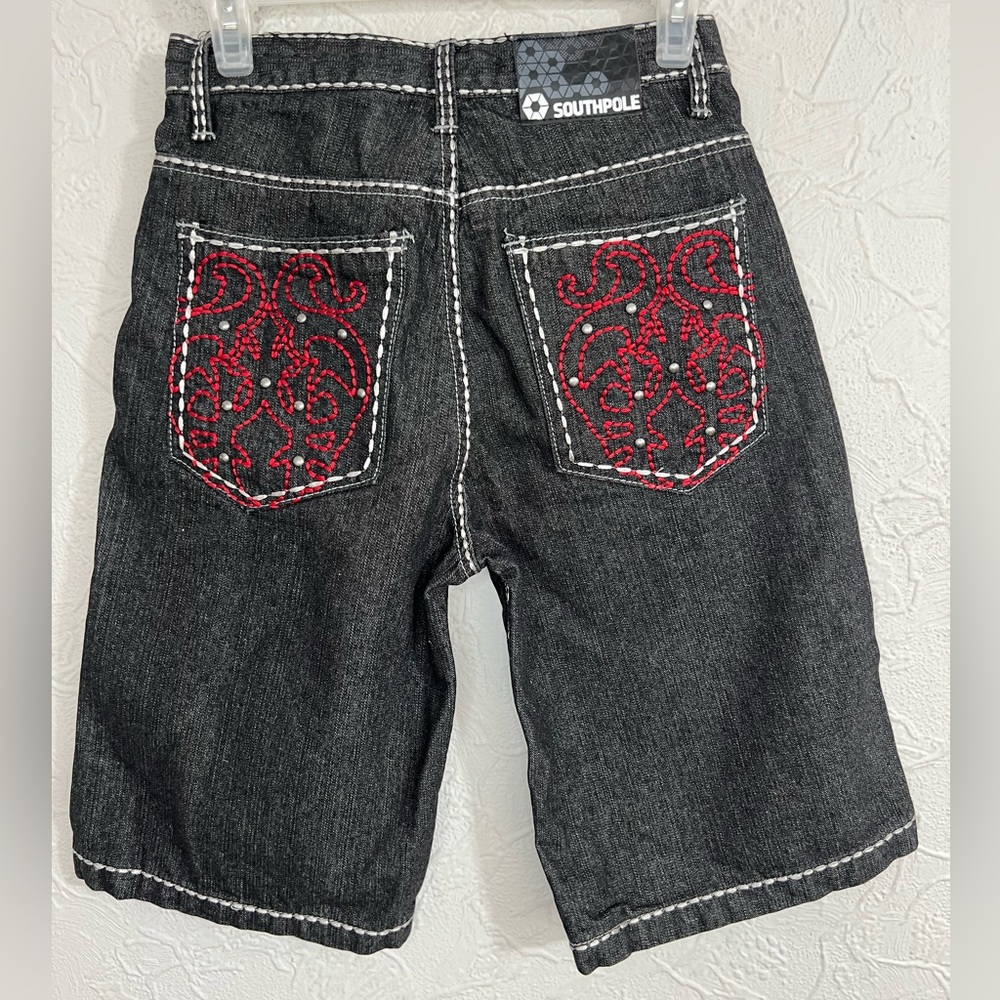 Vintage Y2K Southpole Premium Baggy Denim Shorts SZ 12 Black Hip Hop RARE 28x11